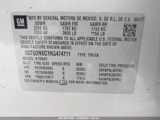 GMC Sierra 1500 Slt 2017 3GTU2NEC7HG474711 Image 9