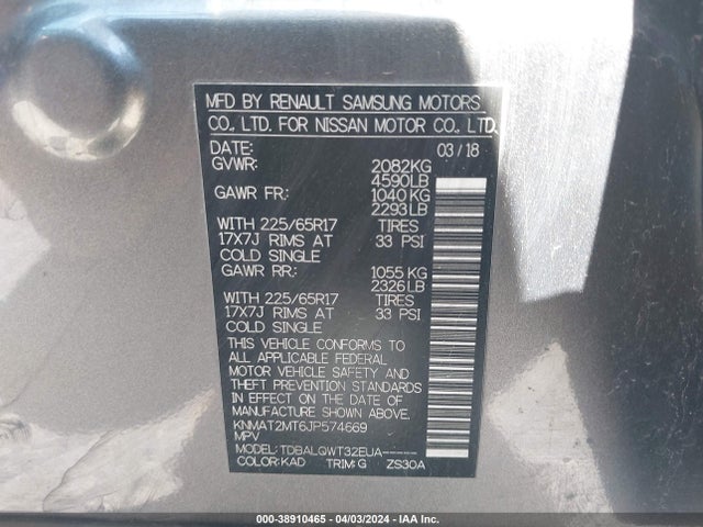 Nissan ROGUE SV 2018 KNMAT2MT6JP574669 Image 9