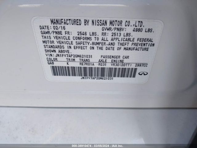 JN1FV7AP2GM421031 Infiniti Q50 3.0t Red Sport 400