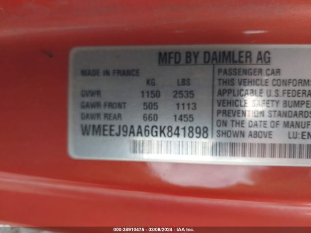WMEEJ9AA6GK841898 Smart Fortwo Electric Drive Passion