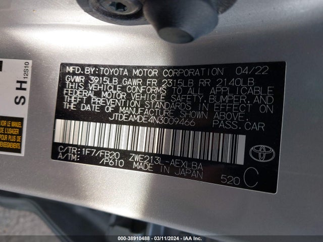 Toyota Corolla Hybrid Le 2022 JTDEAMDE4N3009466 Image 9