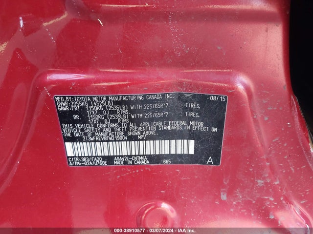 Toyota Rav4 Xle 2015 2T3WFREV8FW219004 Image 9