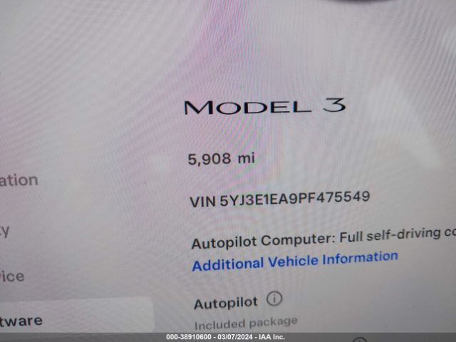5YJ3E1EA9PF475549 Tesla Model 3 Rear-wheel Drive