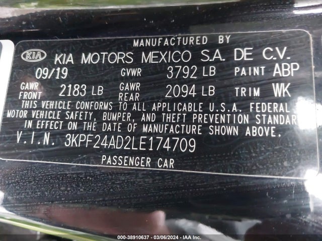 KIA Forte Lxs 2020 3KPF24AD2LE174709 Image 9
