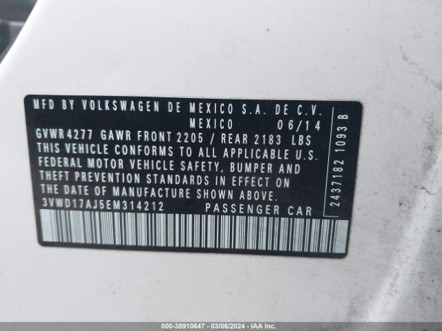 3VWD17AJ5EM314212 Volkswagen Jetta 1.8t Se