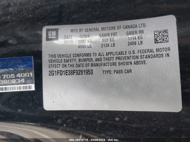 Chevrolet Camaro 1lt 2015 2G1FD1E38F9281950 Image 9