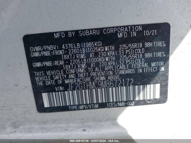 JF2GTHMC9M8672172 Subaru Crosstrek Limited