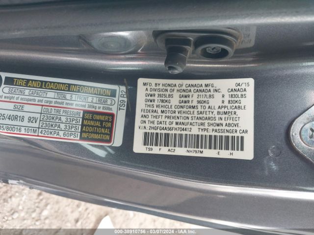 2HGFG4A56FH704412 Honda CIVIC SI