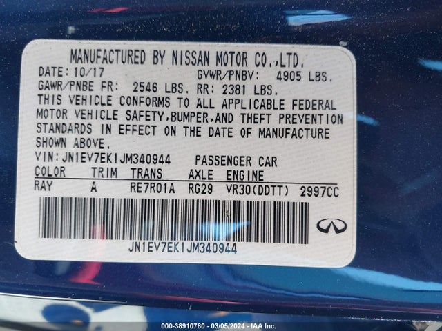 JN1EV7EK1JM340944 Infiniti Q60 3.0t Sport