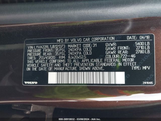 LYVA22RL1JB121373 Volvo Xc60 T6 Inscription