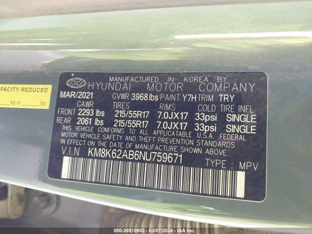 Hyundai Kona Sel 2022 KM8K62AB6NU759671 Image 9
