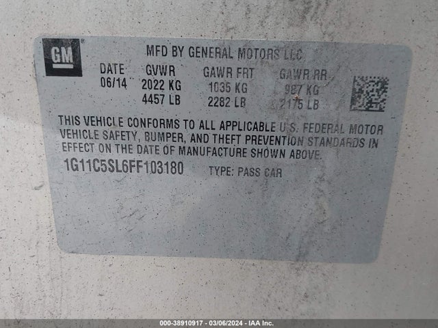 Chevrolet MALIBU 1LT 2015 1G11C5SL6FF103180 Image 9