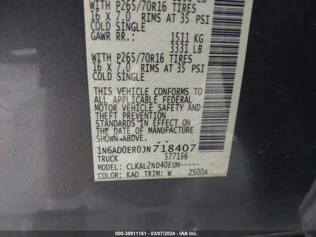 Nissan Frontier Sv 2018 1N6AD0ER0JN718407 Image 9