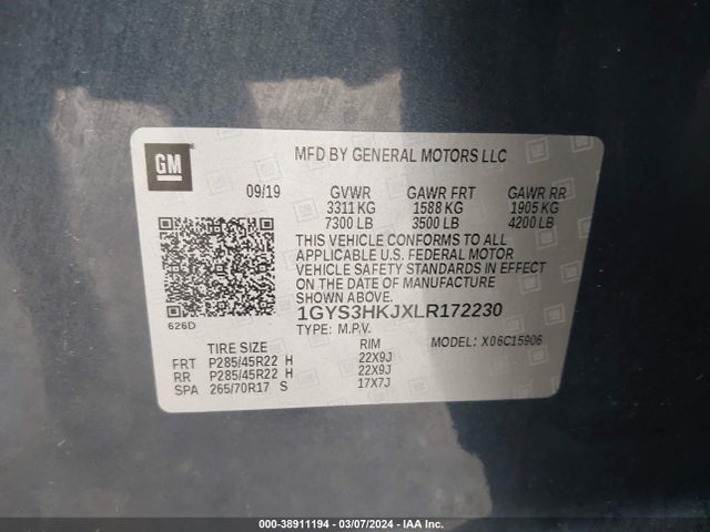 1GYS3HKJXLR172230 Cadillac Escalade Esv 2wd Luxury
