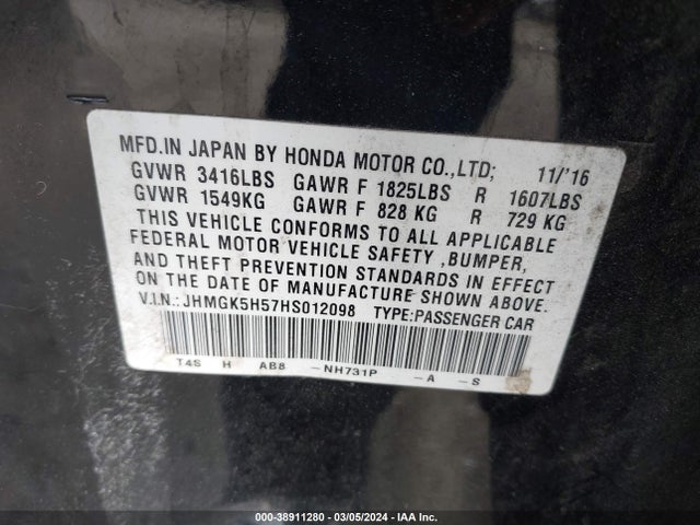 Honda FIT LX 2017 JHMGK5H57HS012098 Image 9