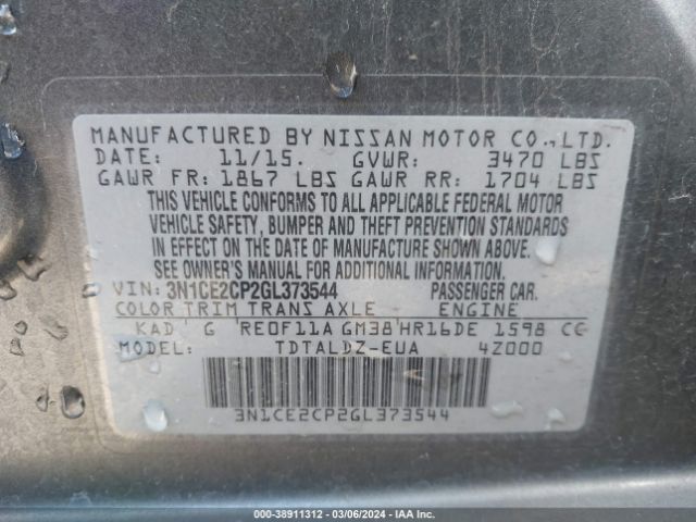 3N1CE2CP2GL373544 Nissan Versa Note S (sr)/s Plus/sl/sr/sv