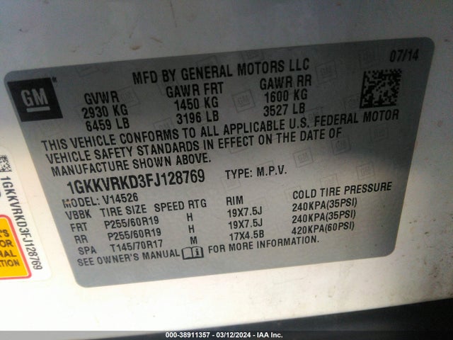 GMC Acadia Slt-1 2015 1GKKVRKD3FJ128769 Image 9