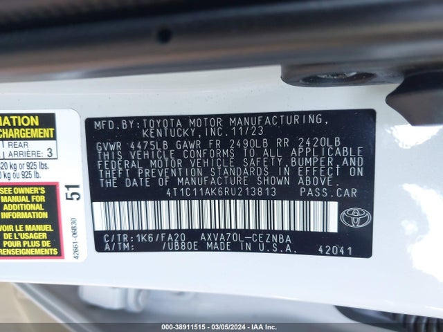 Toyota CAMRY LE 2024 4T1C11AK6RU213813 Image 9