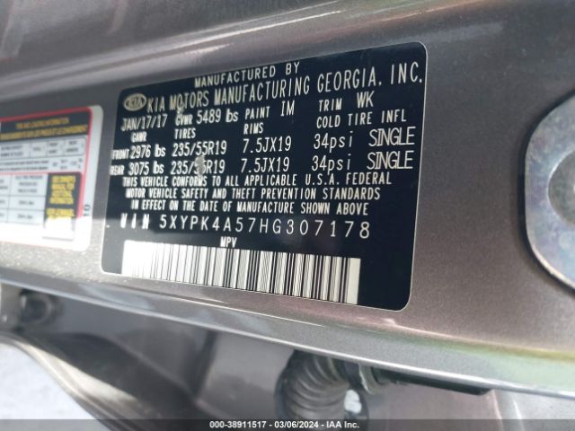 5XYPK4A57HG307178 KIA Sorento 3.3l Sx