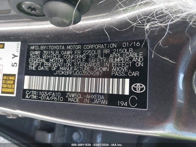 Toyota Prius Two 2016 JTDKBRFU0G3509287 Image 9