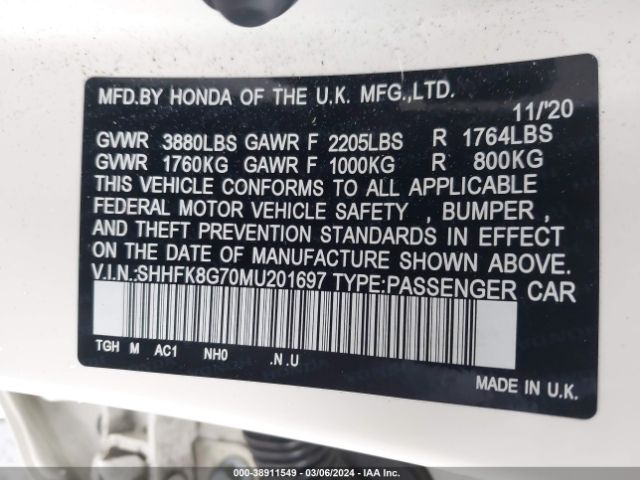SHHFK8G70MU201697 Honda Civic Type R Touring
