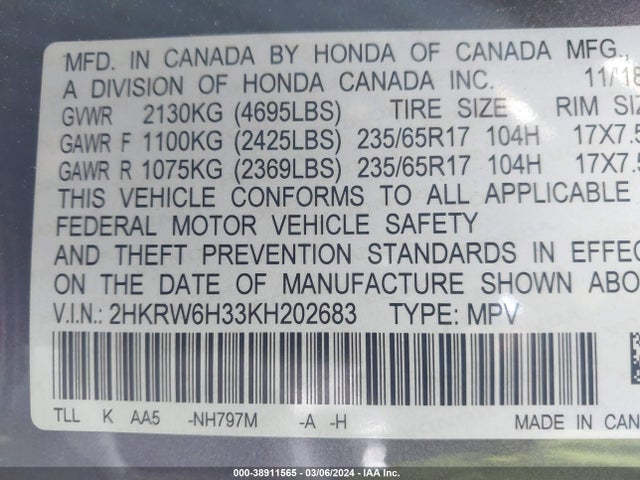 Honda CR-V LX 2019 2HKRW6H33KH202683 Image 9