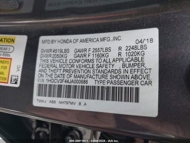1HGCV3F44JA000686 Honda Accord Hybrid Ex