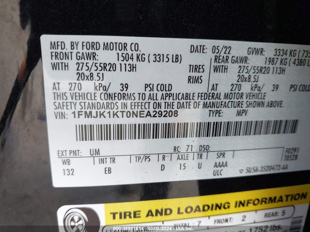 Ford Expedition Limited Max 2022 1FMJK1KT0NEA29208 Image 9