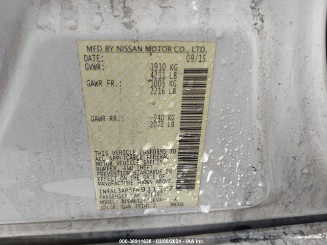Nissan Altima 2.5 Sl 2015 1N4AL3AP3FN911577 Image 9