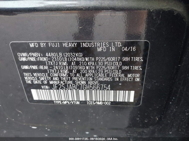 Subaru Forester 2.5i 2016 JF2SJABC7GH566754 Image 9