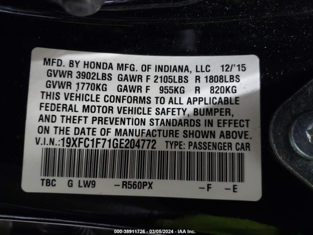Honda Civic Ex-l 2016 19XFC1F71GE204772 Image 9