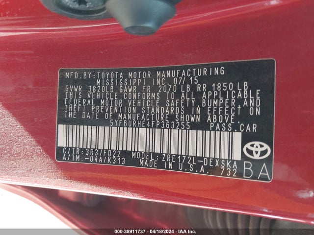 Toyota Corolla S Plus 2015 5YFBURHE4FP363255 Image 9