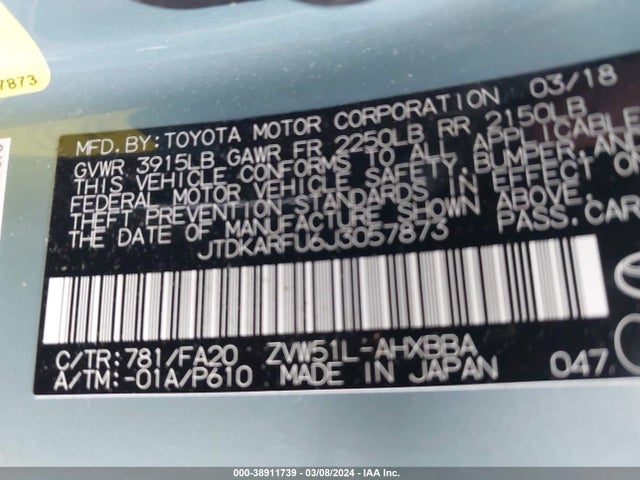 Toyota Prius Two Eco 2018 JTDKARFU6J3057873 Image 9
