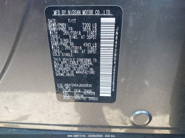 Nissan ARMADA SV 2018 JN8AY2ND4J9052639 Image 9