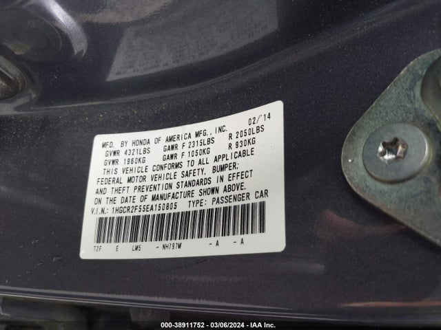 Honda Accord Sport 2014 1HGCR2F55EA150805 Image 9
