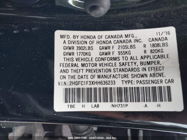 Honda Civic Ex-t 2017 2HGFC1F3XHH636233 Image 9