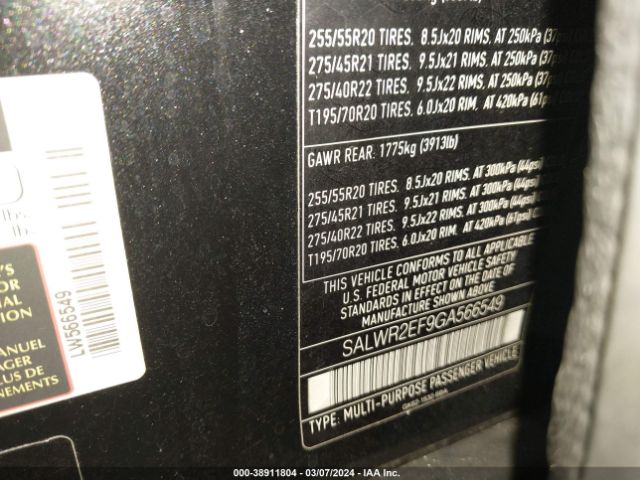 SALWR2EF9GA566549 Land Rover Range Rover Sport 5.0l V8 Supercharged/5.0l V8 Supercharged Dynamic