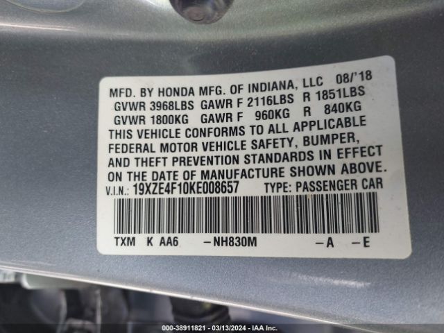 19XZE4F10KE008657 Honda Insight Lx