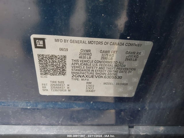 Chevrolet EQUINOX LT 2019 2GNAXUEV0K6305530 Image 9