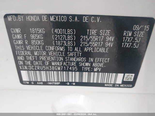 Honda HR-V LX 2016 3CZRU5H38GM717495 Image 9