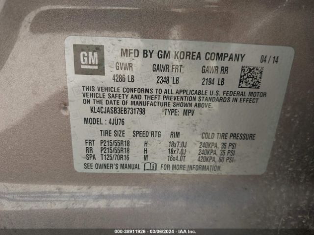 KL4CJASB3EB731798 Buick Encore