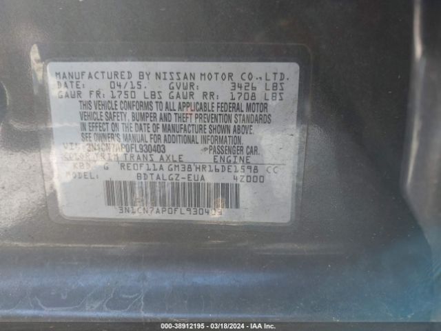3N1CN7AP0FL930403 Nissan Versa 1.6 Sl