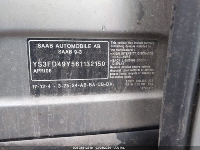 2006 SAAB 9-3 YS3FD49Y561132150 Photo 8