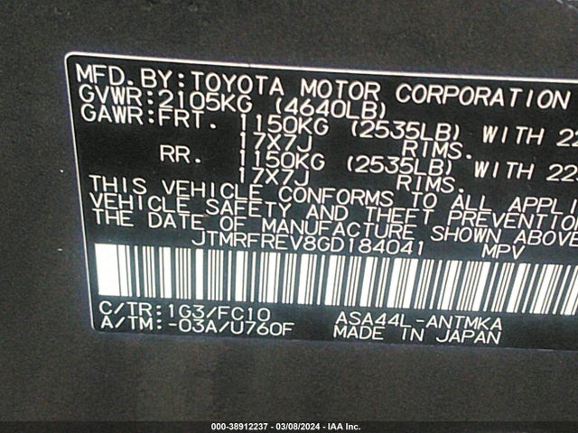 Toyota Rav4 Xle 2016 JTMRFREV8GD184041 Image 9