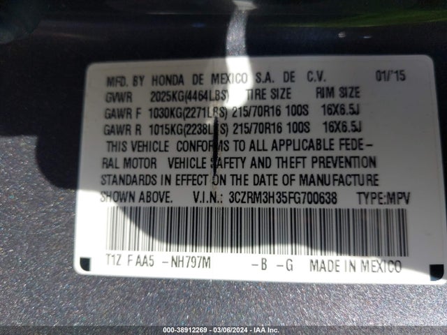 Honda CR-V LX 2015 3CZRM3H35FG700638 Image 9