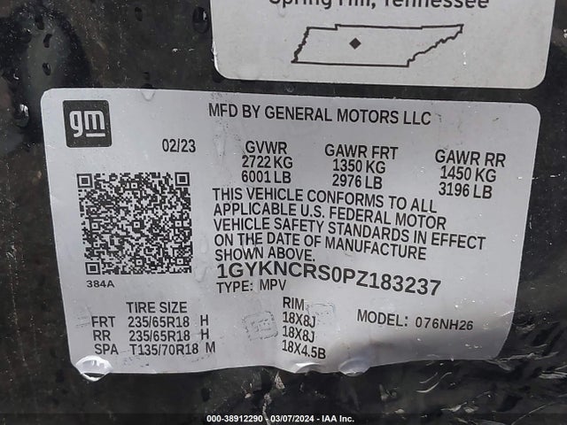 1GYKNCRS0PZ183237 Cadillac Xt5 Fwd Premium Luxury