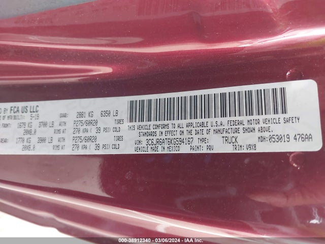 RAM 1500 Classic Express Regular Cab 4x2 6'4 Box 2019 3C6JR6AT6KG594167 Image 9