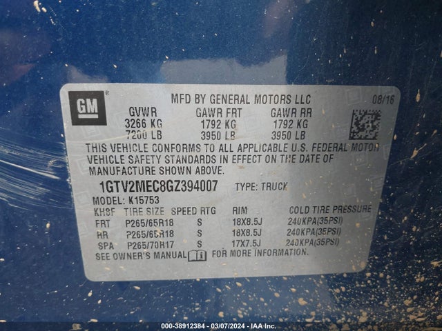 GMC Sierra 1500 Sle 2016 1GTV2MEC8GZ394007 Image 9