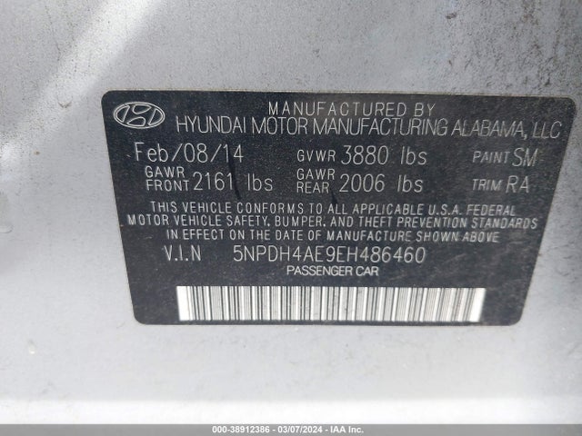 Hyundai ELANTRA SE 2014 5NPDH4AE9EH486460 Image 9