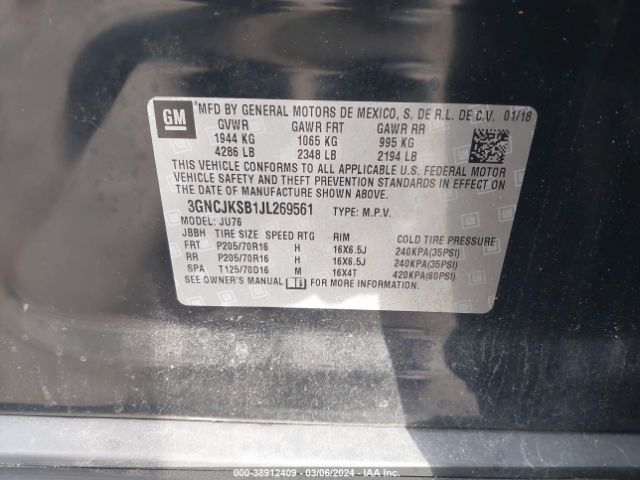 3GNCJKSB1JL269561 Chevrolet TRAX LS